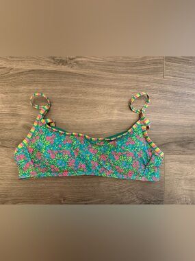 Wild Fable Teal Crop Bikini Top with Pink & Yellow Trim